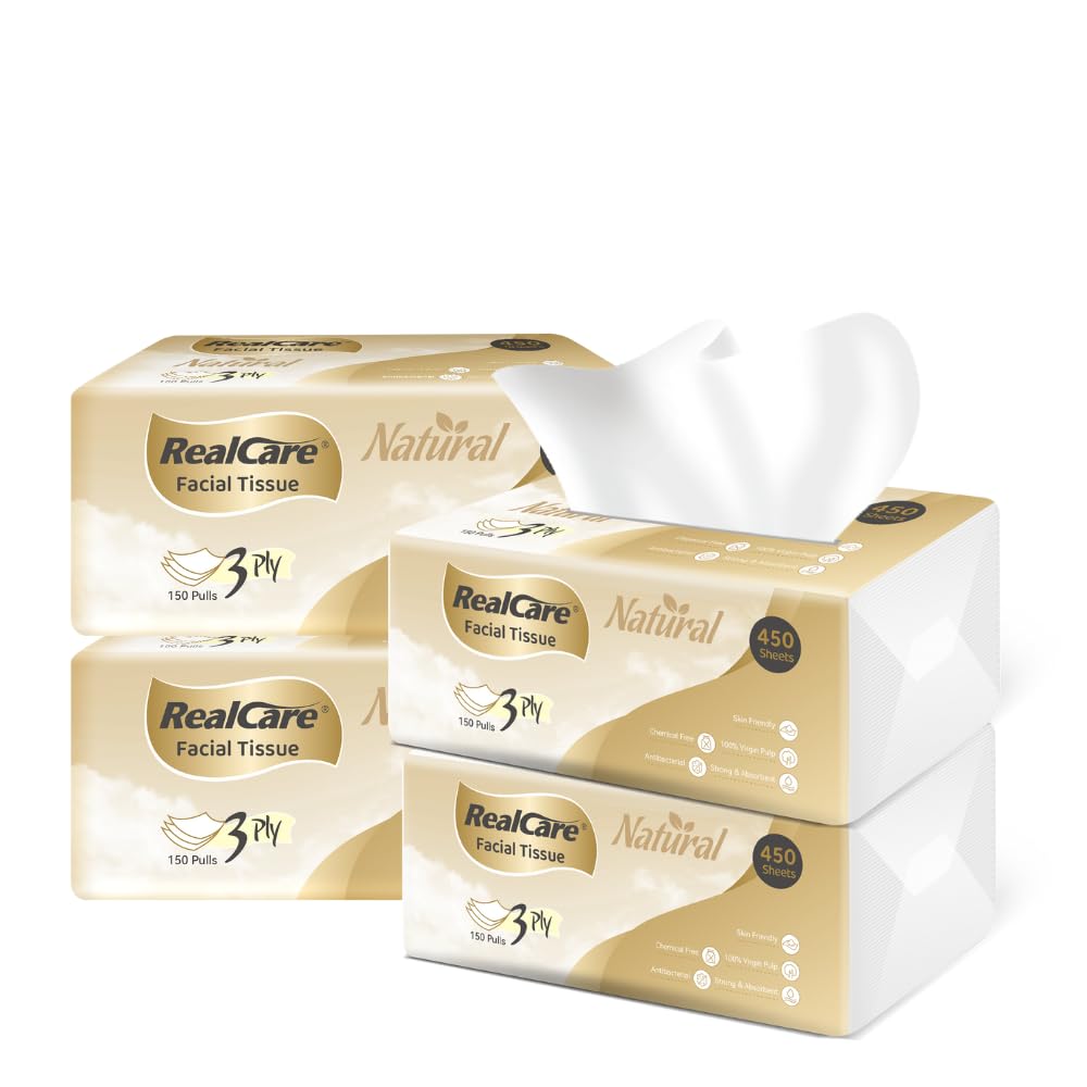 Realcare 3-Ply Facial Tissues | Pack of 4 (600 Pulls) - Chennai Diapers