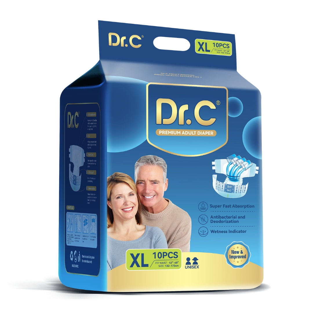 Dr.C Overnight Adult Diaper (Tape Style)  16 hrs Protection Size - Xtra Large (132-173 cms, 52-68 Inch) Pack of 1 (10 counts) - Chennai Diapers