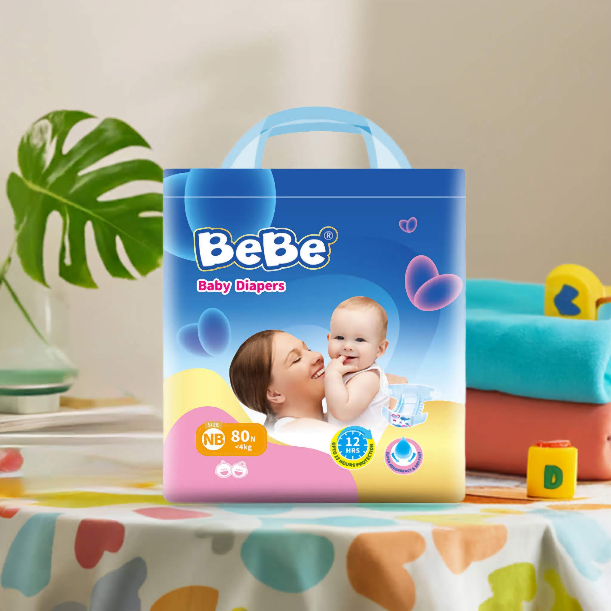BeBe Baby Dry Care Diaper - Tape Style - Newborn- Pack of 1, upto 4 Kg (80 pieces,NB) - Chennai Diapers