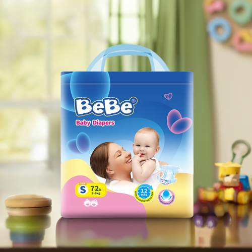 BeBe Baby Premium Care Diapers (Tape Style) | Small (4 Kg to 8 Kg) | Pack of 1 (72 pieces) - Chennai Diapers