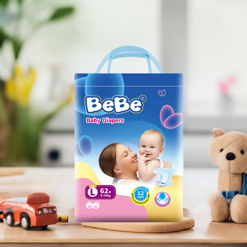 BeBe Baby Diaper Tape Style - Large Pack of 1, 9 to 14 KG (64 Piece, L) - Chennai Diapers