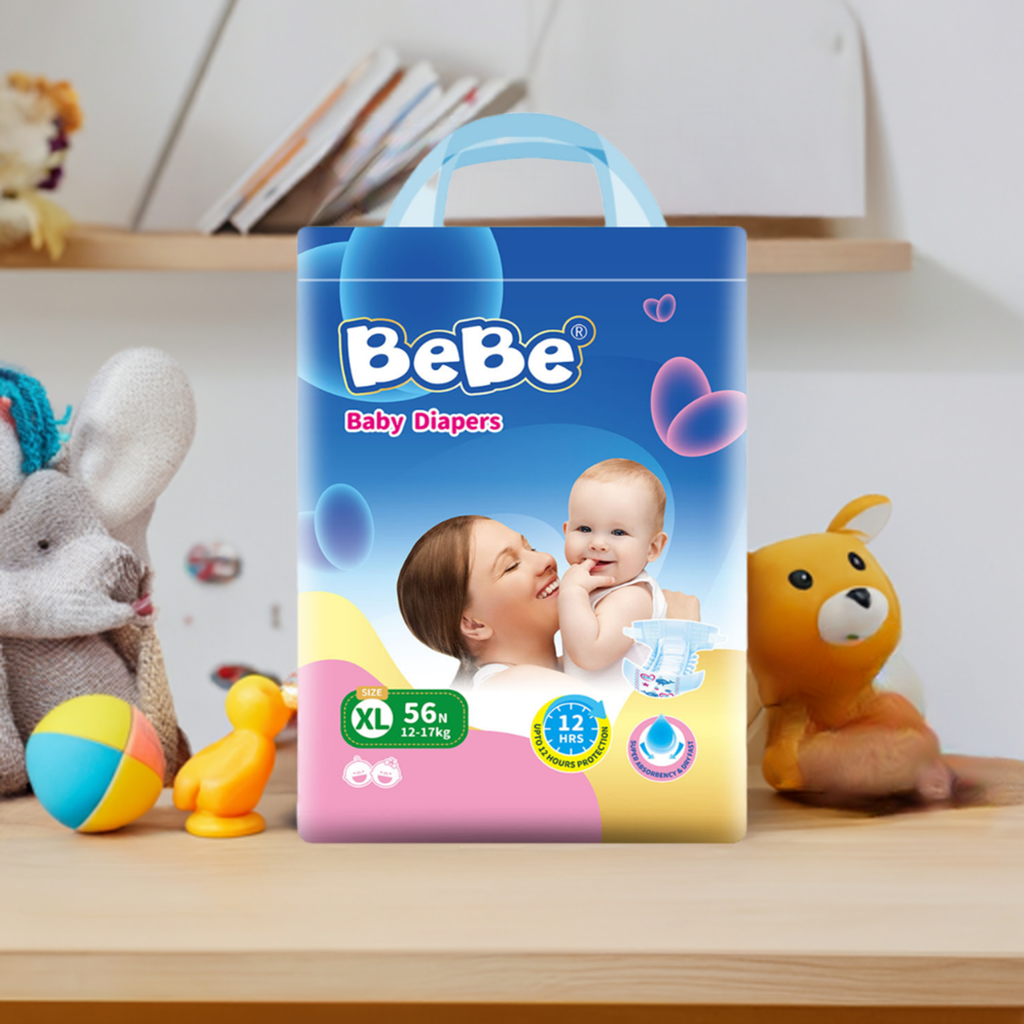 BeBe Baby Diaper Tape Style - Extra Large Pack of 1, 12-17 kg (56 Piece, XL) - Chennai Diapers
